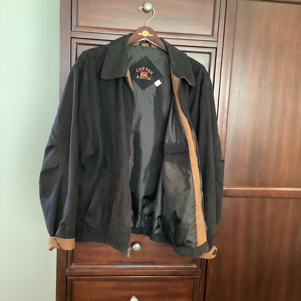 Cutter & Buck Casual Bomber Style Sueded Black Jacket EUC
